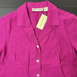 Vintage Siesta Key Linen Button Up Shirt Women's Size L Purple Casual Minimalist